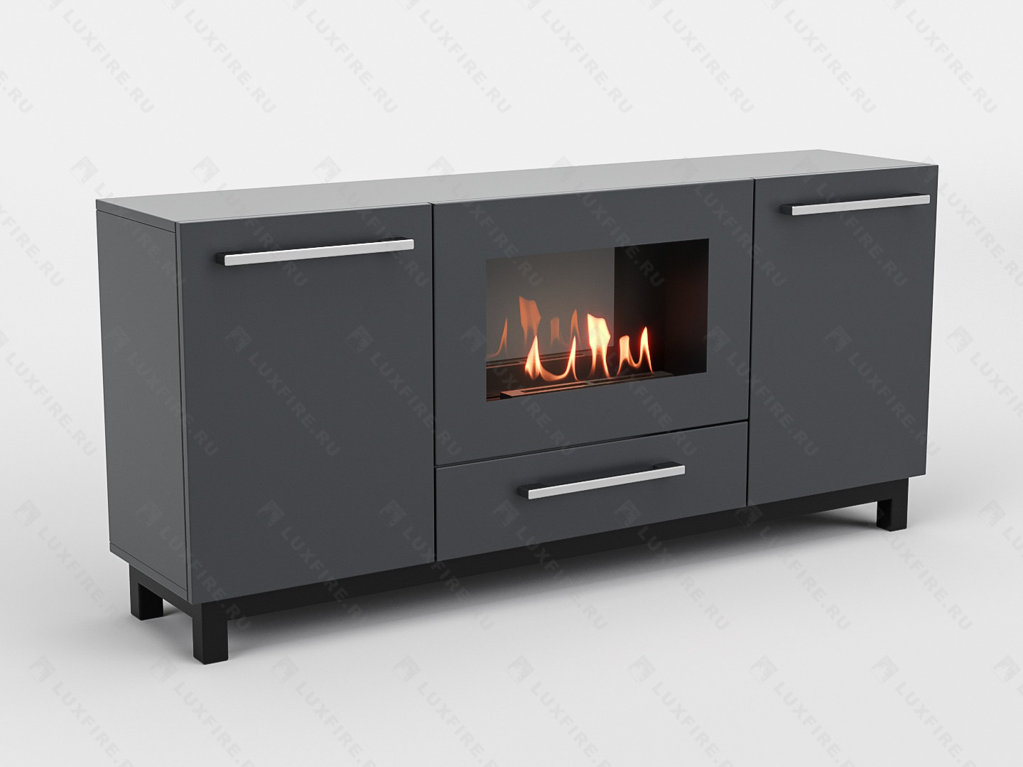 Тумба ТВ Lux Fire "Амур" напольная 1400 матовая, графит с биокамином 600